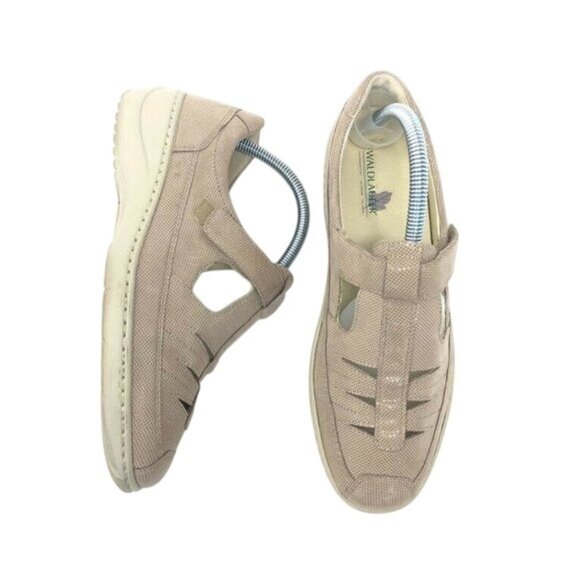 Waldlaufer Beige Leather Comfort Shoes Size 8 Wide Adjustable Strap Casual - Picture 2 of 9